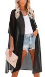 Beach Cover up for Women Summer Kimono Shirts Hawaii Resort Wear Cruise Outfit(Black,L)