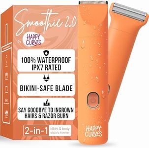 HAPPY CURVES Smoothie 2.0 Bikini Trimmer - Electric Razor for Women, Waterproof Hair Groomer with Adjustable Guards, Personal Shaver for Pubic Hair, Ladies Intimate Shaver and Body Trimmer (Mango)