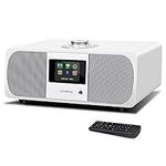 LEMEGA M3+ WiFi Smart Radio,Internet Radio,FM Digital Radio,Spotify Connect,Bluetooth Speaker,Stereo Sound,Wooden Box,Headphones-Out,AUX-in,40 Presets,Dual Alarms Clock,Remote and App Control – White