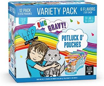 Weruva B.F.F. OMG - Best Feline Friend Oh My Gravy!, Variety Pack, Potluck O' Pouches, Wet Cat Food, 2.8Oz Pouches (Pack of 12)