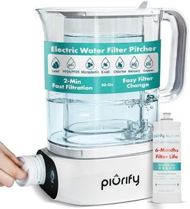 50oz Electric Small Water Filter Pitcher with Ultra Fast Filtration - BPA Free, Removes 99.99% E-coli, Lead & Chlorine - Countertop Carbon Water Filter System That Lasts up to 6 Months (130 Gallons)