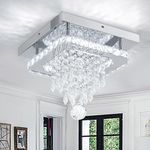 Crystal Chandeliers Ceiling Light Square LED Crystal Ceiling Lights Modern Flush Mount Chandelier for Dining Room Bedroom Living Room Hallway (Cool White)