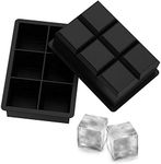 Zollyss BPA Free 6 Big Ice Tray Mold Giant Jumbo Large Food Grade Silicone Ice Cube Square Tray Mold DIY Ice Maker Ice Cube Tray, 1 Pc(Black)