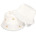 Sun Hat for Women Bucket Hat Cotton Reversible Summer Travel Beach Fishing Cap, White Daisy, Medium-Large