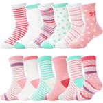 Baby Girls Toddlers Socks Grips Anti Slip Non Skid Fun Unicorn Crew Cotton Socks with Grippers 12 Pairs Gifts Stocking Stuffers for Kids Girls (Pink Aqua Stripes,5-8 Y)