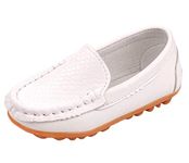 DADAWEN Children's Girls' Boys' Slip-on Soft Loafers Oxford Shoes-White 7 US Size