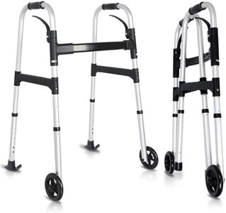 Altus Lightweight Aluminum Folding Walking Frame Adjustable Height Mobility Walker with Anti-Skid Skis and Wheels for Seniors