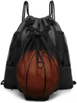 Lohol Drawstring Basketball Backpack with Bottle Holder for Sports Gym Yoga Swim Workout Beach Camp, Waterproof Training Equipment Bag with Detachable Mesh Bag fit Volleyball Soccer (Dark Grey)