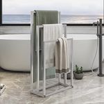 BOFENG Metal Free Standing Towel Racks for Bathroom Towel stand,3 Tiers floor towel rack Holder，Chrome ladder towel racks Anti-rust Bathroom Accessories Organizer for Bath Storage & Hand Towels,Silver
