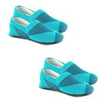 Footmate Lightweight Anti-Skid House Shoes, Anti Slip/Skid Rubber Grip Casual House Slipper Socks, Low Cut Socks for Home, Office, Living Room, Bedroom – CYAN, Size - M (24.5 cm) (2 Pair Pack)