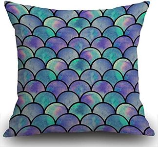 Smooffly Cushion Covers 45 x 45 cm, Watercolor Rainbow Scales of Mermaid Pillow cover Cotton and Linen Pillow case Cushion Cover for Sofa outdoor garden bed couch cushion