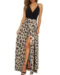 Newshows Women's Summer V Neck Spaghetti Strap Sleeveless Casual Split Long Maxi Wedding Guest Dress(Leopard 01,X-Large)