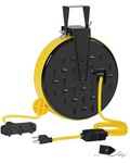 WILAWELS 30 FT (9.14M) Retractable Extension Cord Reel, 16/3 Gauge SJTW Power Cord with 3 Electrical Outlets Pigtail for Garage and Shop, 10 Amp Circuit Breaker, Metal Plate, UL Listed, Yellow Y30CR06