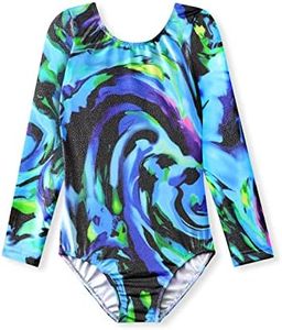 HOZIY Sleeved Leotards for Girls Gymnastics Size 7-8 Year Old 6-7 Years Old Oil Painting Swirl Splash Black Child Kids Tumbling Outfits Bodysuits Leotardos Para Gimnasia Ninas