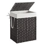 SONGMICS Laundry Hamper with Lid, 23.8 Gallon (90 L) Synthetic Rattan Clothes Laundry Basket with Lid and Handles, Foldable, Removable Liner, Black ULCB51BK