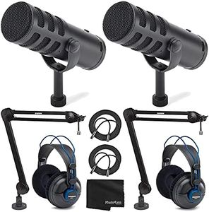 Samson Q9U XLR/USB Dynamic Broadcast Microphone x2 + Professional Studio Reference Headphones x2+ Mic Boom Arm x2 + Mic Cable x2 + Cloth - Top Value Bundle