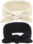 IZUS Turban Headband Baby Girl - Warm Rabbit Knot Hair Band, Knit Head Wrap for Newborn, Toddler and Children (One Size (Fit for 2 months to 7 Years), Black + Beige)