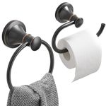 Hoimpro Oil Rubbed Bronze Towel Ring Toilet Paper Holder Set, Bathroom Hardware Fixture Toilet Roll Tissue Holder, Hand Towel Bar Towel Rack Bathroom Accessories Set, Stainless Steel, Wall Mounted