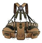 JACKSON PALMER Professional Comfort-Rig Tool Belt with Adjustable Suspenders (Detachable Pockets & 2 Power Tool Hooks) - Tan & Green