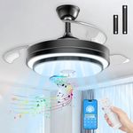 FIMEI Ceiling Fan with Retractable Blades, 42.13'' Silent Invisible Fan with Bluetooth Audio, Remote Control & APP, 6 Reversible Speeds and 3 Color Temperatures, Modern Fan Lighting for Living Room