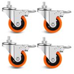 W B D WEIBIDA Heavy Duty Stem Caster Wheels 3 Inch with Dual Locking, Threaded Stem Casters UNC 1/2"-13 x 1", No Noise Swivel Casters, Set of 4 Caster Wheels for Cart, Furniture