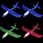 Queta 4 Pack Airplane Toys, Lighted Foam Glider Planes 48cm Tall Manual Throwing Airplane Toys Model Kits for Children Boys Girls Outdoor Toys