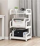 PUNCIA 3-Tier Printer Stand with Storage Movable Printer Table on Wheels Mobile Storage Cart Shelf Rack for Media Player Scanner Files Books Microwave Oven in Kitchen Living Room Home Office(White)