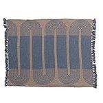 Bloomingville Modern Recycled Cotton Print and Fringe, Multicolor Blanket Throw, Blue