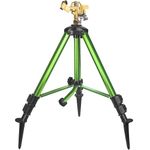 Triumpeek Impact Sprinkler on Tripod Base with Stakes, 360 Degree Large Area Coverage Irrigator with Extension Legs, Adjustable Brass Sprinkler Head Nozzle and 3/4" NH Inlet Hose Connection