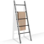 MyGift Blanket Ladder, 5 Tier Rustic Gray Washed Solid Wood Wall Leaning Blanket Rack, Bathroom Towel Ladder Rack