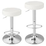 GiantexUK Bar Stools Set of 2, Swivel Height Adjustable Kitchen Stools with Metal Frame, Gas Lift, Footrest & Non-slip Ring, PU Leather Breakfast Bar Chairs for Home Living Room Pub (White)