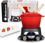 Mabeeze Cast Iron Fondue Pot Set for Cheese, Chocolate or Meat - Red Enameled 1.6 Qt Pot - Includes 6 Fondue Forks