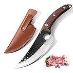 Butcher Knife, Bicico Huusk Knife with Sheath, Caveman Boning Knives Meat Cutting Chef Cleaver Camping Fillet Portable Survival Bushcraft Belt Knife Ultra Sharp Cutlery for Kitchen and Home