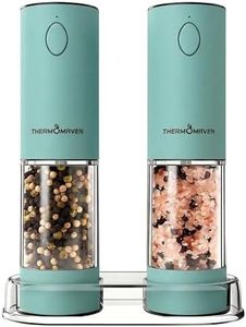 ThermoMaven Electric Salt and Pepper Grinder Set, 110ml Larger Rechargeable Automatic Salt and Pepper Mill Grinder with 6 Adjustable Coarseness, Electric Salt and Pepper Shakers, LED, Mint Green