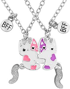 Lusofie 2 Pezzi Collane BFF Collana dell'amicizia Collana con Ciondolo a Forma di Gatto Collana a Catena per Ragazze da Donna Gioielli per la Festa di Natale di Compleanno