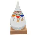 Sterzeal Tear Drop Shaped Galileo Thermometer with Wooden Stand for Accurate Temperature Reading - Elegant Home Decor & Room Thermometer - Indoor/Outdoor Thermometer, Father's Day Gift for Men