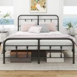 DUMEE Queen Bed Frame with Headboard and Storage Under Bed, Metal Bed Frame Queen Size No Box Spring Needed, Enhanced Slats and Legs, Stable Noise Free, Black