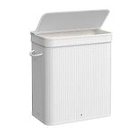 SONGMICS Laundry Hamper with Lid, 100 L Bamboo Laundry Basket, Removable Machine Washable Hamper Basket, with Handles, for Laundry Room, Bedroom, Washroom, White LCB063W01