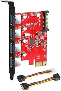 Inateck PCI-e to USB 3.0 (4 Ports) PCI Express Card and 15-Pin Power Connector, Red