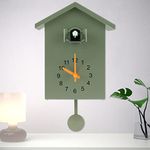 Cuckoo Clock with Chimer Minimalist Cuckoo Sound Clock with Pendulum Delicate Cuckoo Clock Bird House Battery Powered Cuckoo Wall Clock for Wall Art Home Living Room Kitchen Office Decoration (Green)