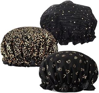 Shower Caps, 3 Pack Black Adjustable Shower Cap Waterproof Bath Hat for Women, Hair Bonnet Adjustable Double Layered Hair Cover Bonnet (Black)