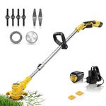 Tomahawk TCBC-12 12V Cordless Brush Cutter, Brushless Motor, 1.5Ah x 2 Batteries, Adjustable Length Shaft, 10,000 RPM, Light Duty Garden Grass & Weed Trimmer with Saw Blade & Rope Attachment
