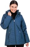 Jones NY Women's Puffer Jacket Zippered Removable Bungee Hood Womens Winter Coat, Atlantic Deep - L