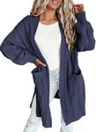 Dokotoo Cardigans for Ladies Open Front Long Sleeves Lightweight Side Split Fall Knit Sweater Coats with Pockets Plus Size,Navy XX-Large