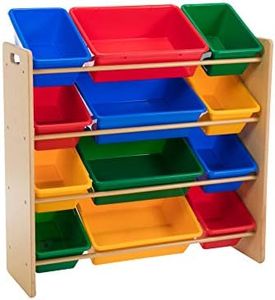 Lenoxx 3 Tier Toy Storage Organizer - 12 Multi-Color Bins - Sturdy Wood Construction - Easy to Assemble for Fun Organization in Children's Room | Organizing Tools