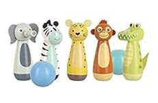 Jungle Animals Wooden Skittles - Bowling Set Skittles Game for Kids, Indoor and Garden Toys - Wooden Toys for 2 Year Olds, Toddler - Early Development & Activity Toys by Orange Tree Toys