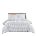 Royal Tradition 8PC Heavyweight Flannel Bed in a Bag -King Size- Printed Grey Check (Duvet Cover Set with Matching Bed Sheets) Including White Down Alternative Comforter