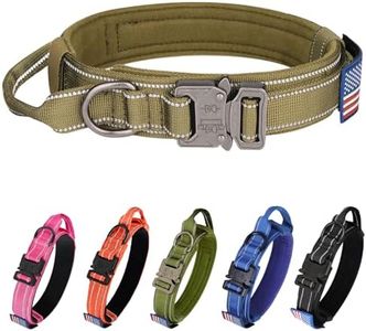 Tactical Dog Collar- KCUCOP Military Dog Collar with Reflective Collar and American Flag Patch with Handle Heavy Duty Metal Buckle 1.5" Width Nylon Thick Adjustable K9 Collar(Brown Reflective-L)