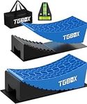 TGBOX RV Leveling Blocks Ramp Kit, 2 Packs Camper Leveler System for Travel with Two Chocks, 2 Anti-Slip Mats, 1T Bubble Level and Carry Bag, Up to 35000 LBS, Easier & Faster to Level Camper-Blue