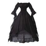 Women's Medieval Costume Ruffle Victorian Plus Size Gothic Witch Dress Puff Sleeve Off Shoulder Renaissance Dress(Black M)